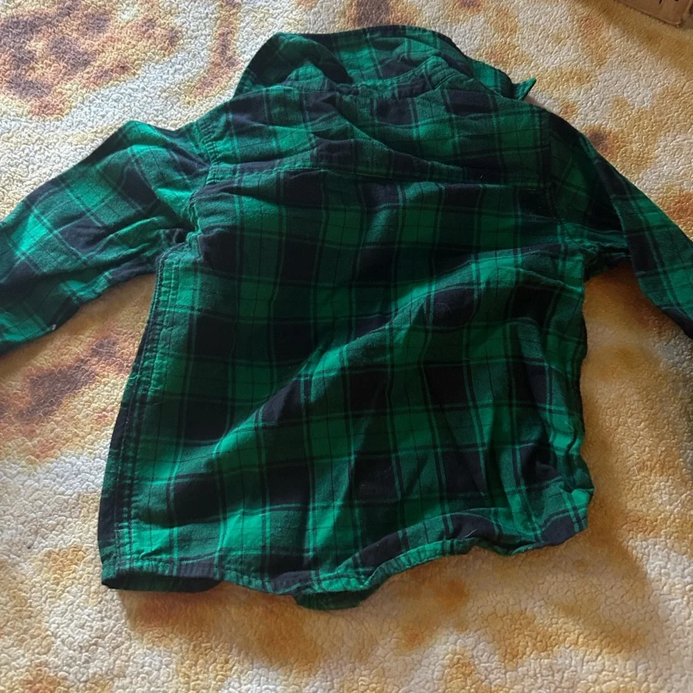 Carter's long sleeve collared Green Plaid Kids Shirt -size 24 months